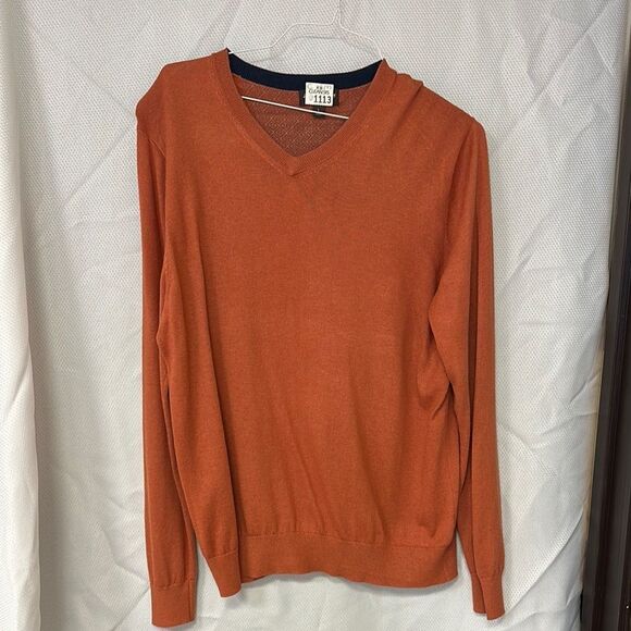 Johnston & Murphy Orange V-Neck Sweater Lightweight Knit - Picture 1 of 3